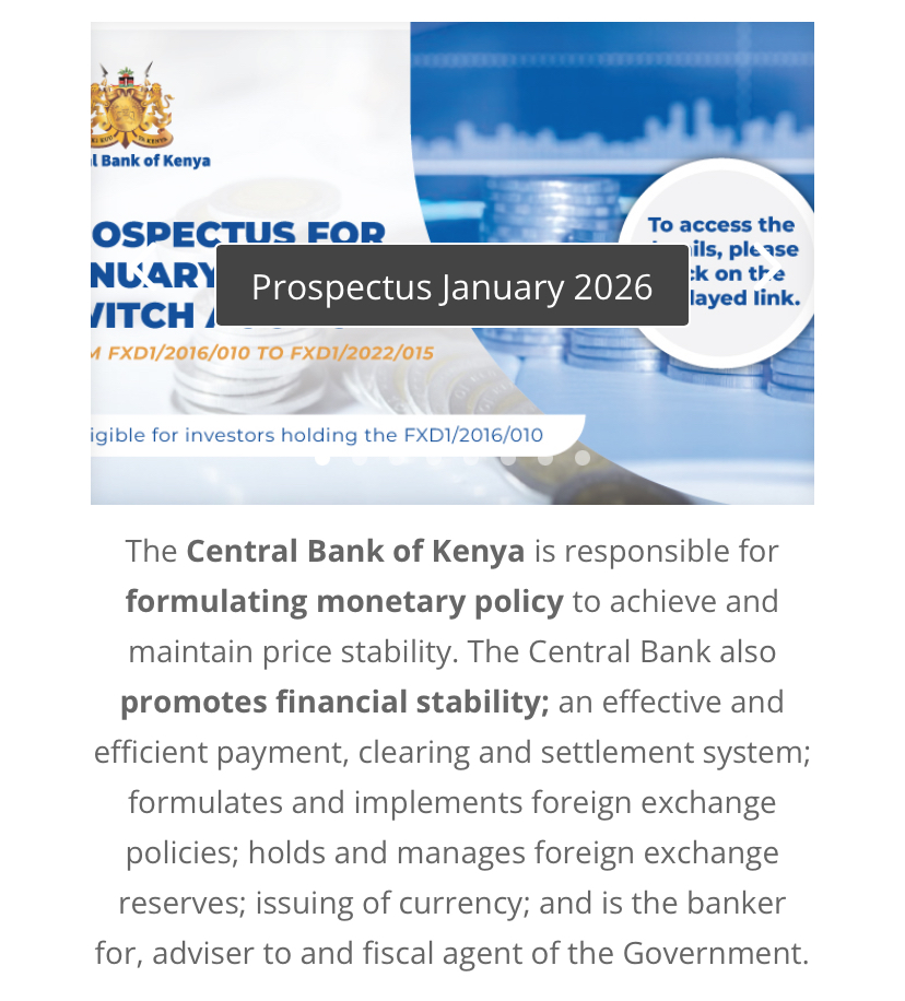 Central Bank of Kenya Prospectus January 2026 and bank description